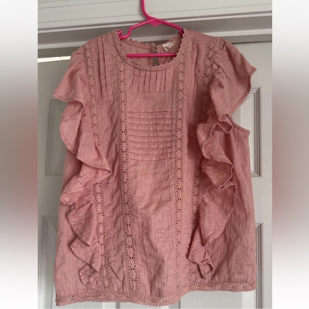 100% Cotton Top Pink Tank Sleeveless Eyelet Ruffled Cottage Fairy Crochet